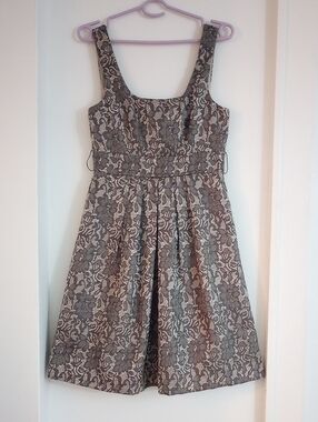 Studio Y Sleeveless Lace-Overlay Fit & Flare Dress Black and Cream